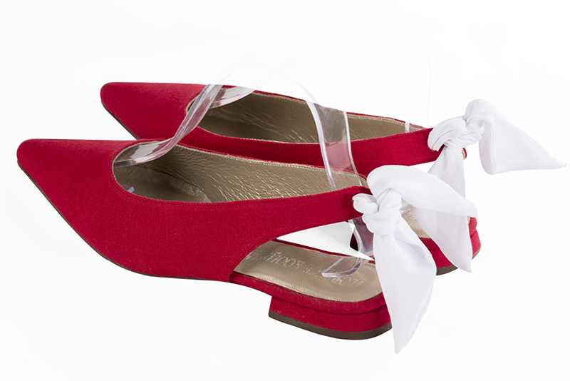 Raspberry red women's slingback shoes. Pointed toe. Flat block heels. Rear view - Florence KOOIJMAN